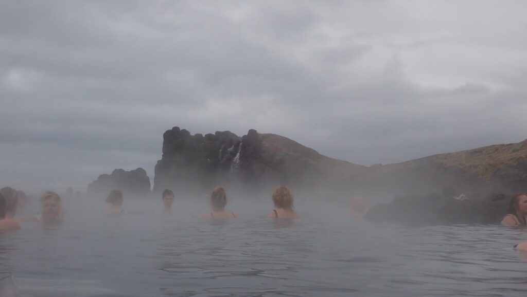 People in mist sky lagoon